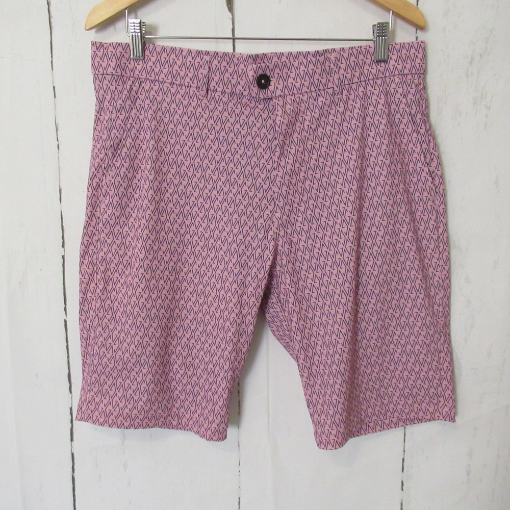 Greyson Shorts 33 Pink Montauk Logo All Over Print Flat Front Golf Preppy